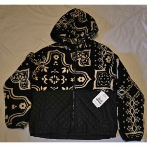 NWT Spyder Womens Fleece/Quilted Blk/Tan  Aztec Flowerly Hooded Size Large